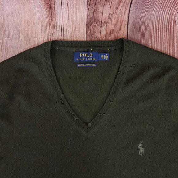 Polo Ralph Lauren Mens XL Washable Merino Wool V-Neck Sweater Pony Green - Picture 7 of 15